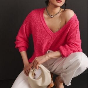 Anthropologie Pilcro Textured Vneck Sweater Size XL Pink